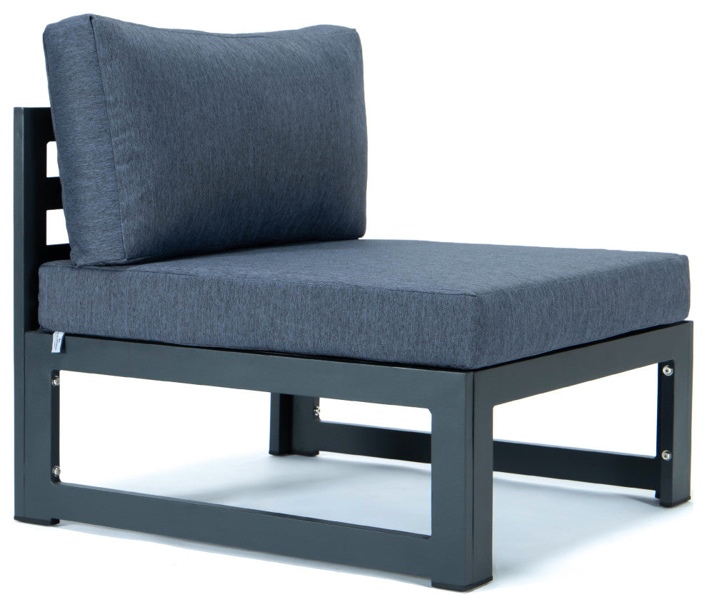 LeisureMod Chelsea 9-Piece Patio Sectional With Fire Pit Table, Blue