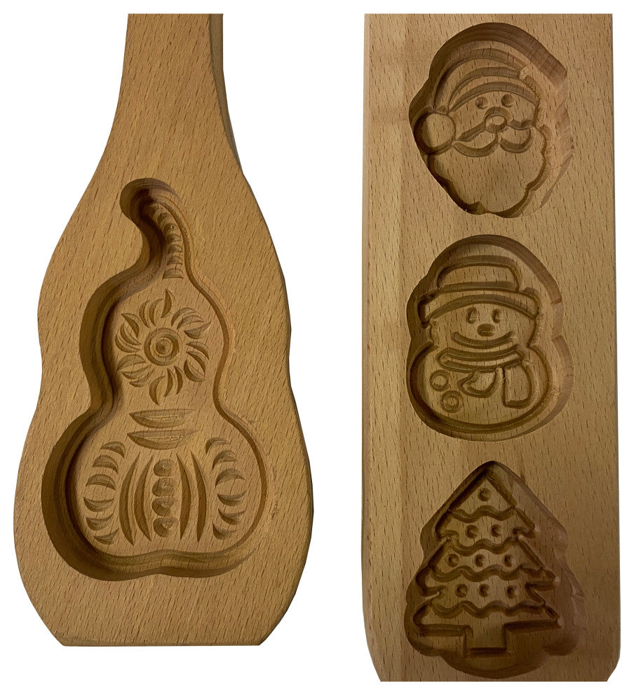 2 Pieces, Wood Santa Tree Gourd Pattern Cake Soap Mold Board Hws2441