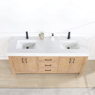 Leon Bath Vanity With Composite Stone Top, Fir Wood Brown, 72", No Mirror