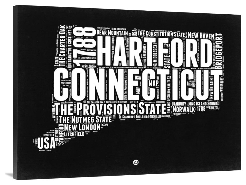 "Connecticut Black and White Map" Fine Art Print
