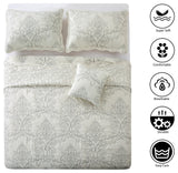 Damask Embroidered Quilted 4 Piece Bed Spread Sets, Antique White, King