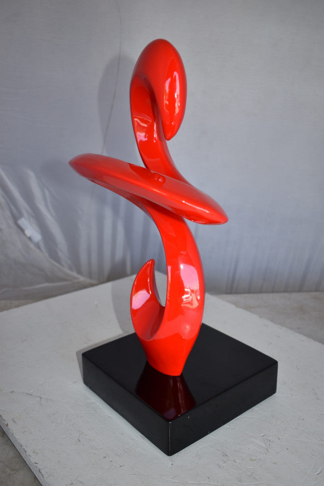 Modern Art Red Abstract Sculpture Made of Resin on A Base Size: 10" x 8" x 19"