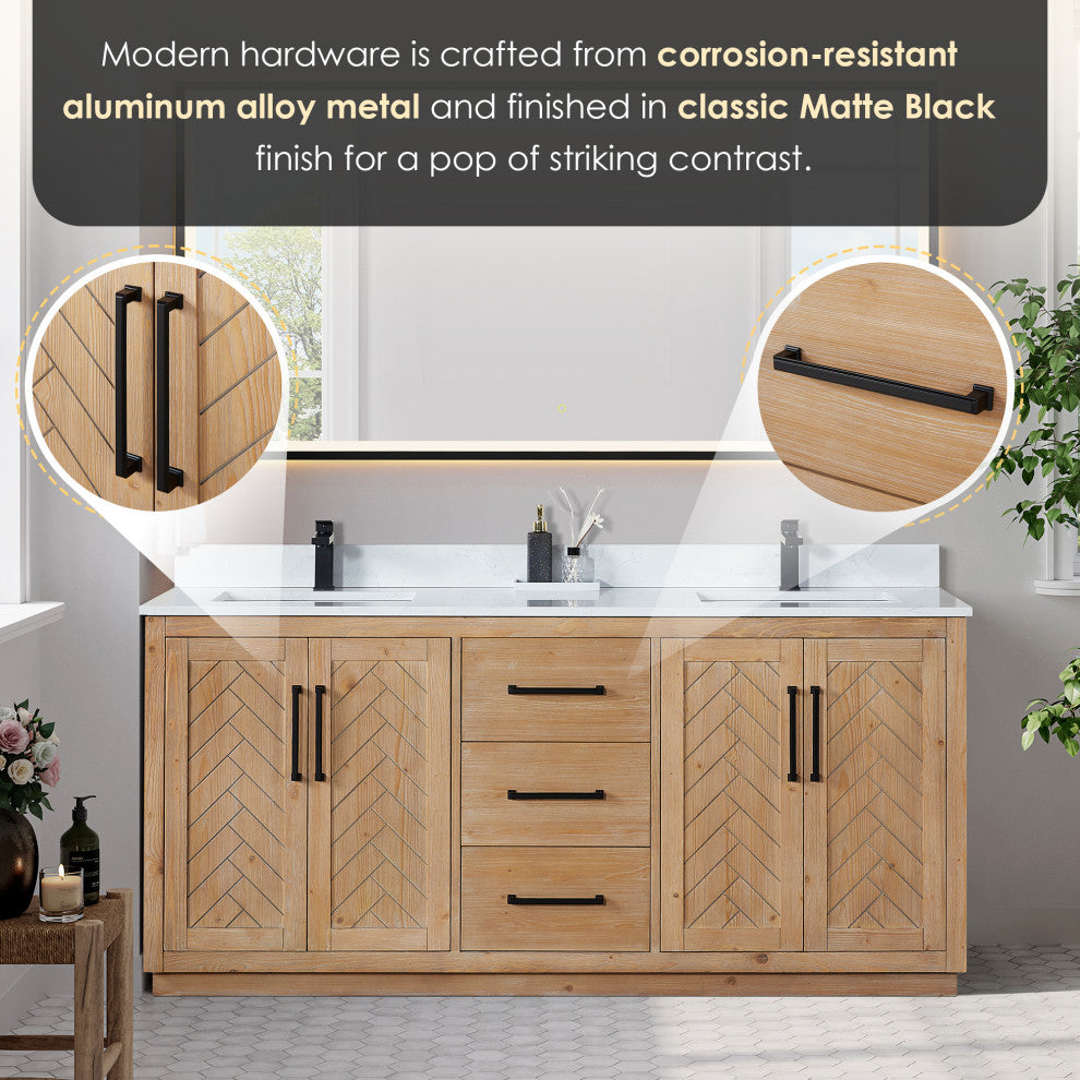 Anais Vanity Grain White Engineered Stone Countertop, Light Brown, 72", With Mirror