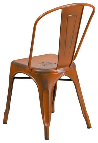 Distressed Metal Indoor Stackable Chair, Orange, 17.75"x20"x33.50"