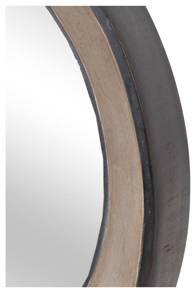 Ovallas Champagne And Dark Brown Solid Wood Frame Round Mirror, 22"