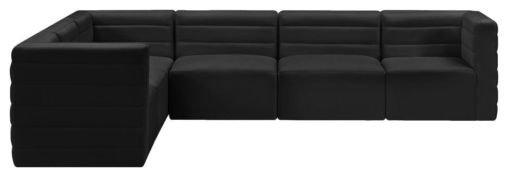 Quincy Velvet Upholstered 6-Piece L-Shaped Modular Sectional, Black