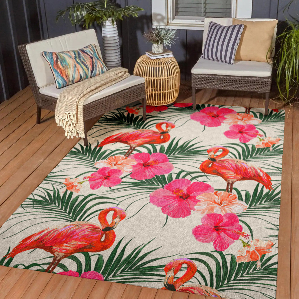 Indoor/Outdoor Tropics TC12 Ivory Machine Washable 3' x 5' Rug