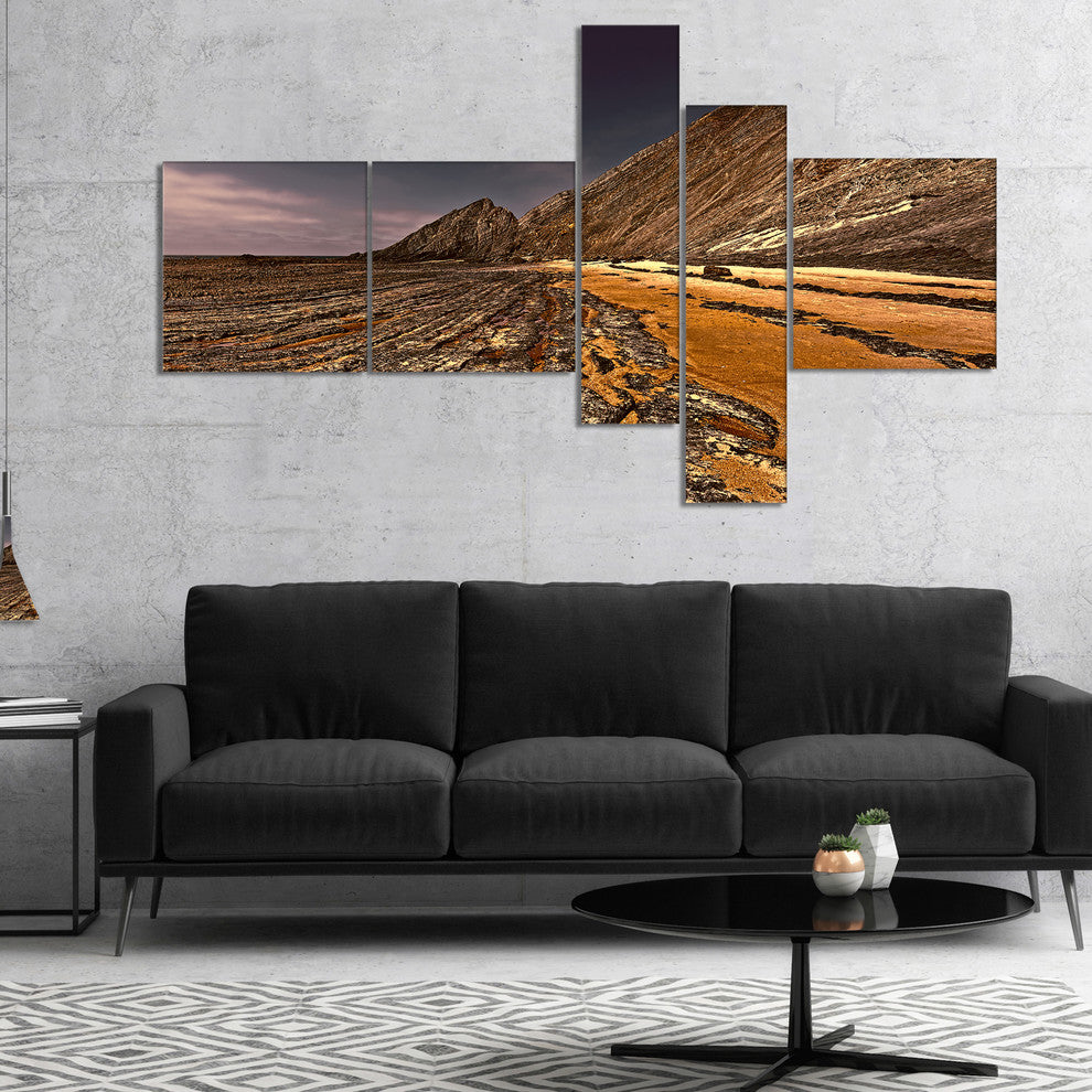 Brown Rocky Coast Portugal, Cityscape Canvas Print, 60"x32", 5 panels