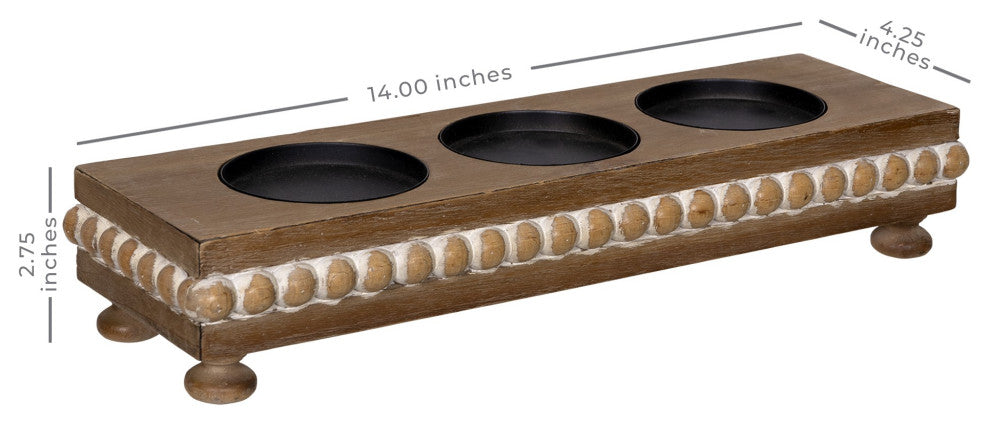 Three Slot Wooden Candle Holder