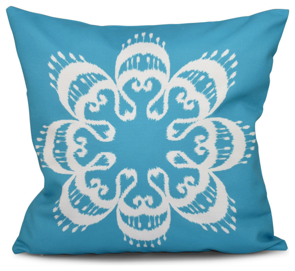 Ikat Mandala, Geometric Print Pillow, Turquoise, 20"x20"