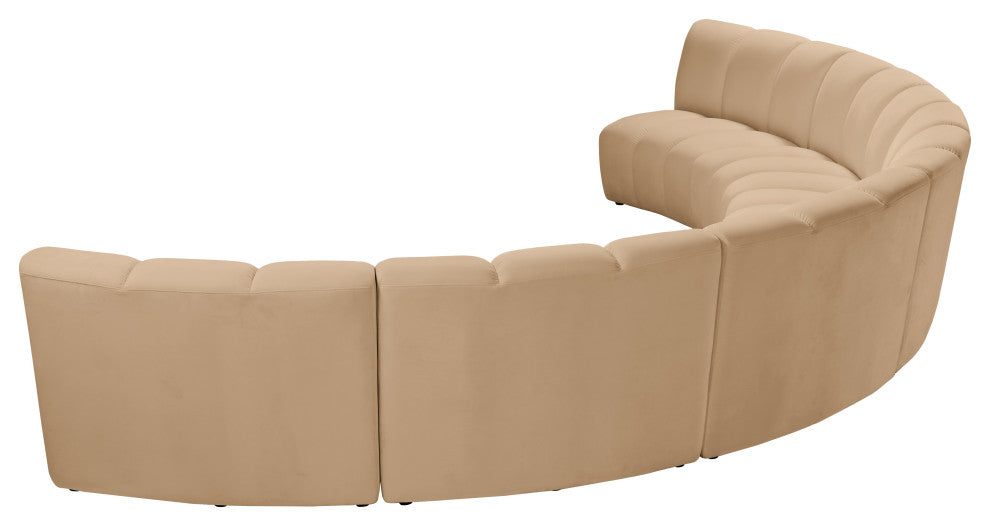 Infinity Channel Tufted Velvet Modular Chair, Camel, 6 Piece