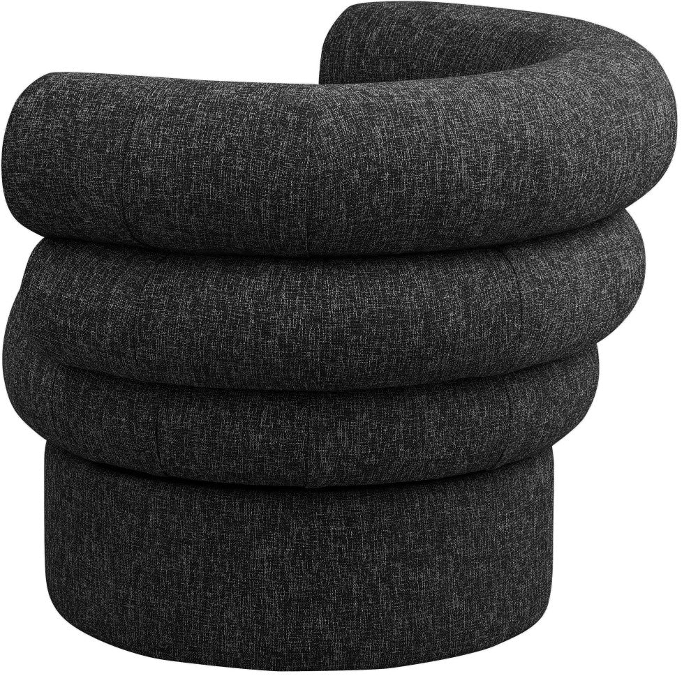 Valentina Linen Textured Fabric Upholstered Accent Swivel Chair, Black
