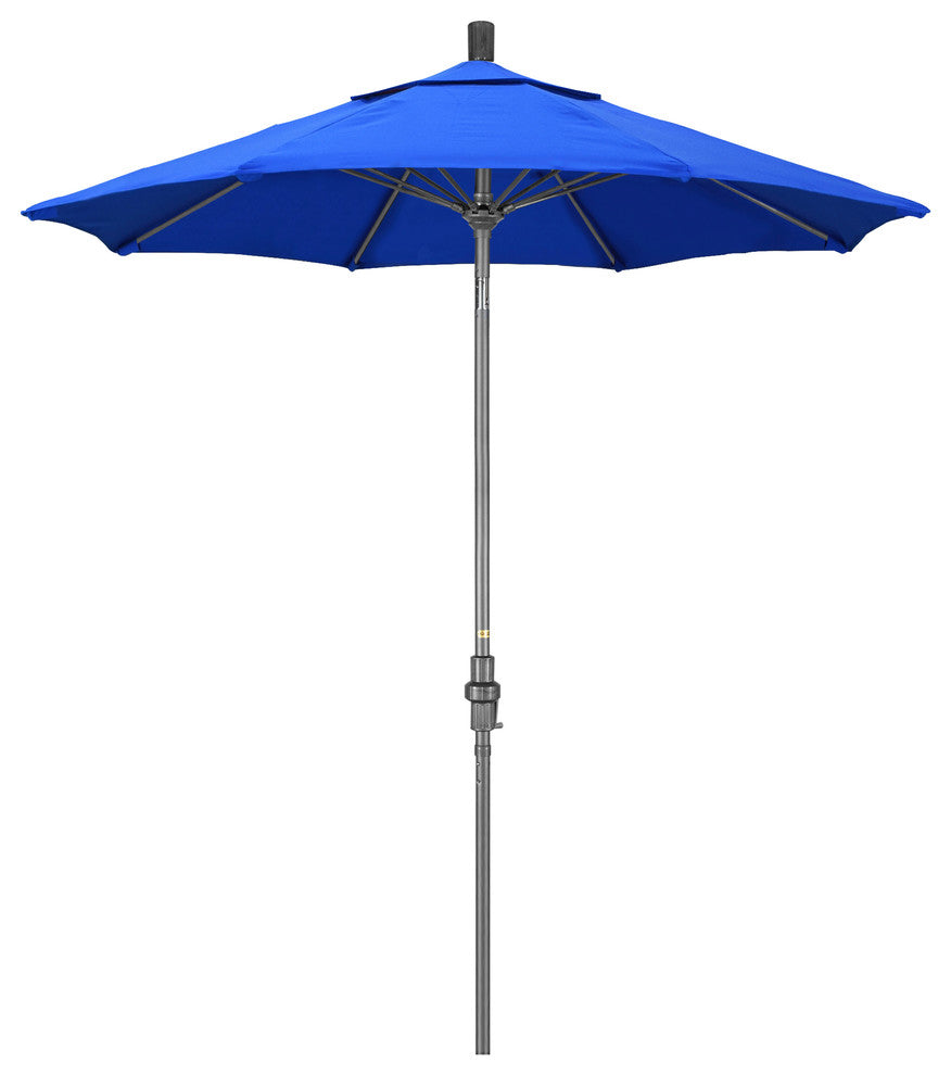 7.5' Grey Collar Tilt Crank Aluminum Umbrella, Pacific Blue Sunbrella