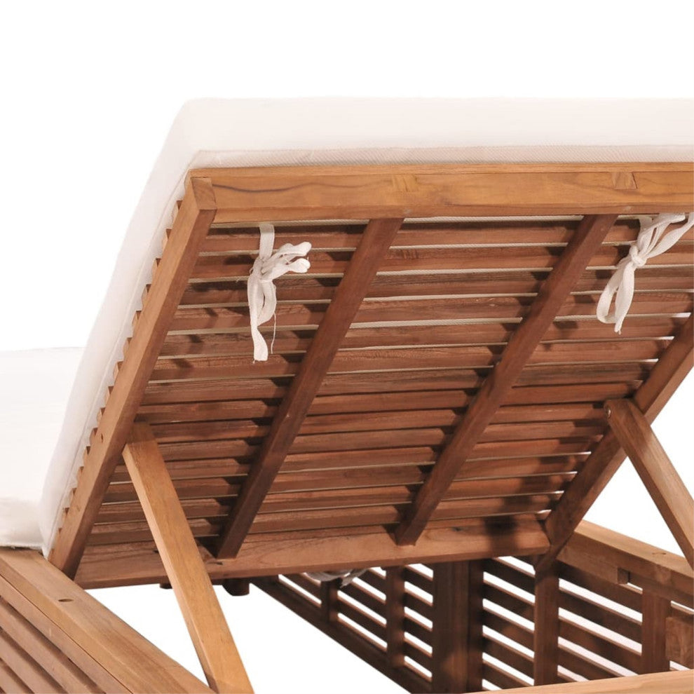 Vidaxl Sun Lounger With Cream Cushion Solid Teak Wood