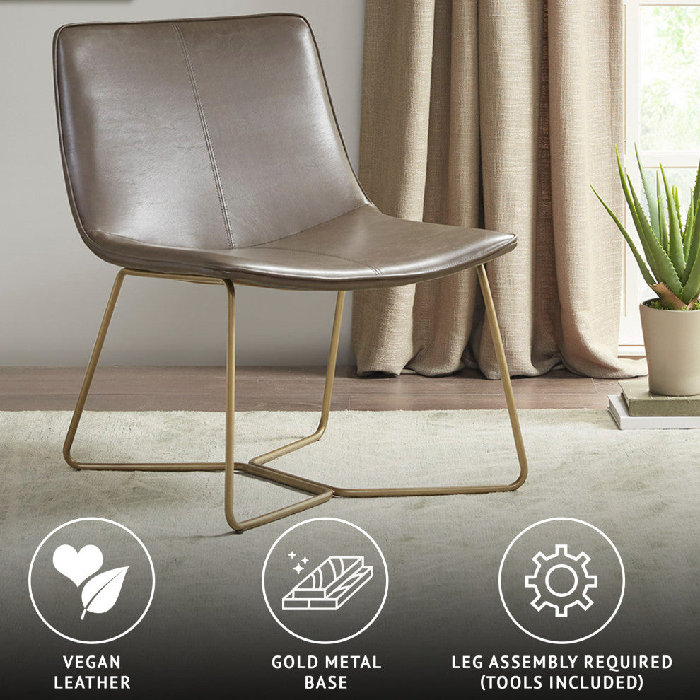 Madison Park Fallon Modern Brown Leather Chair With Gold Metal Base