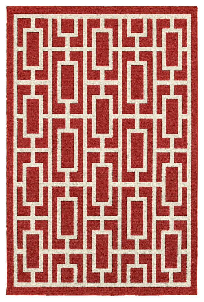 Oriental Weavers Sphinx Meridian 9754R  Outdoor Rug, Red/Ivory, 6'7"x9'6"