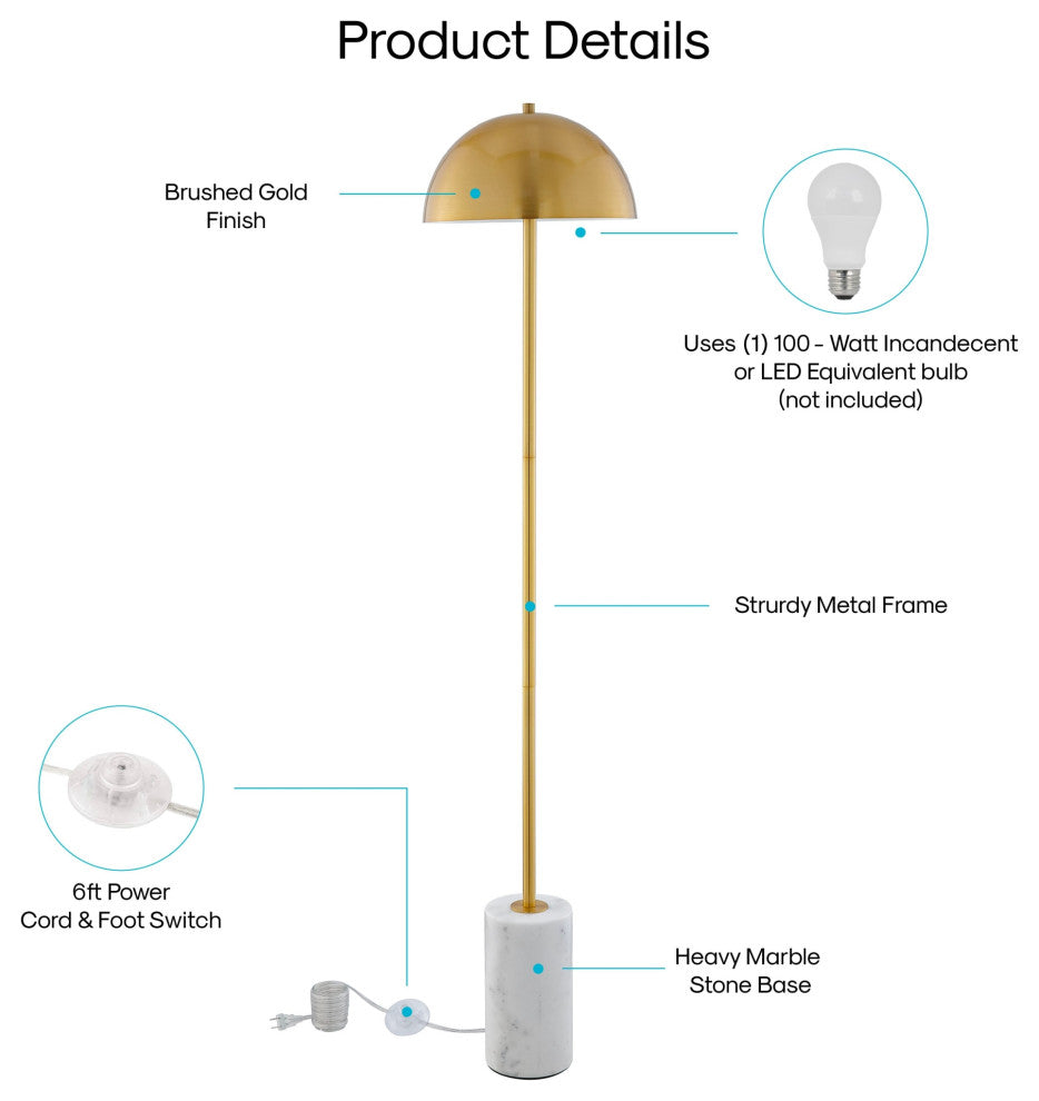Inspired Home Kenadie Floor Lamp, Marble Stone Base, Brass/White