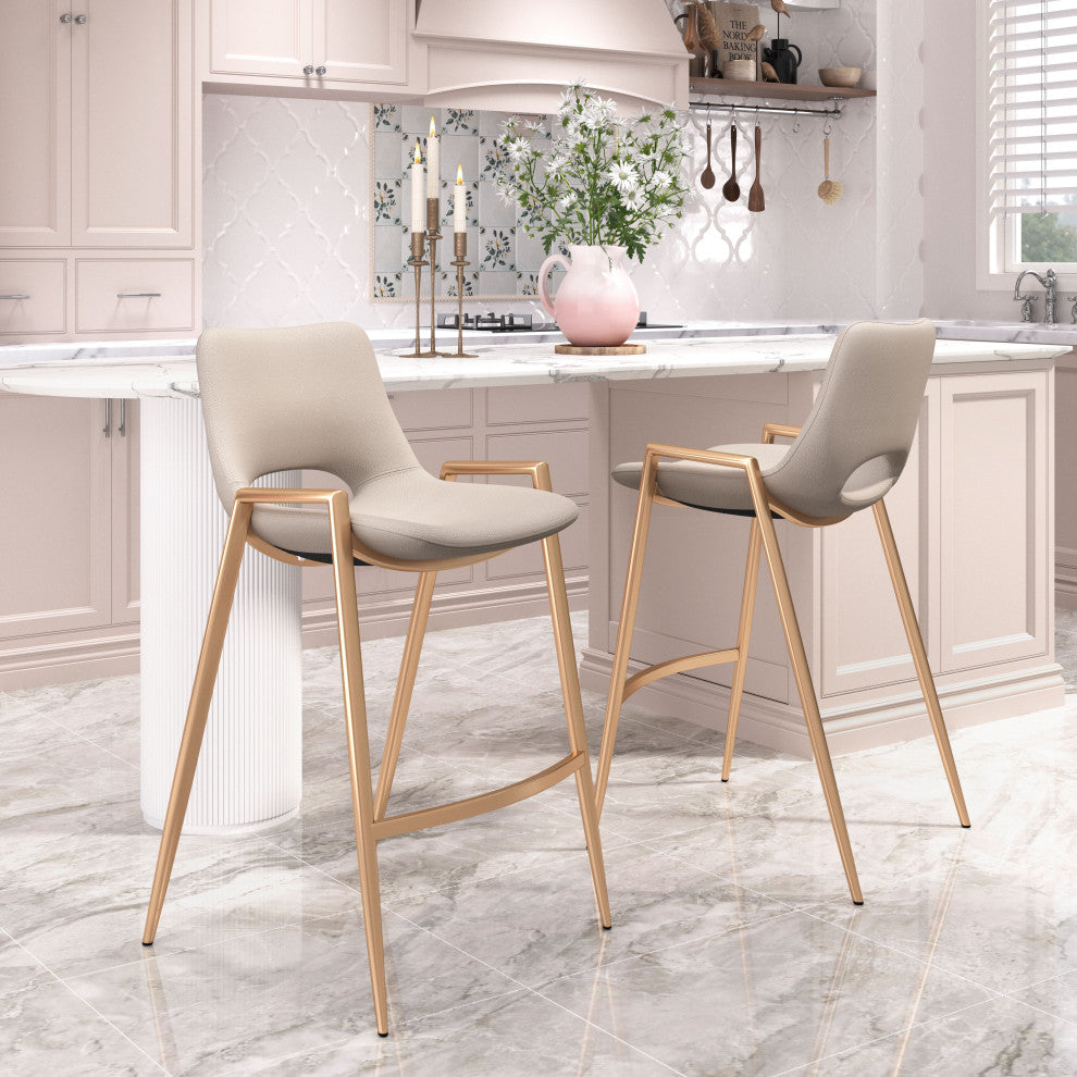 Desi Counter Stool, Set of 2 Beige/Gold