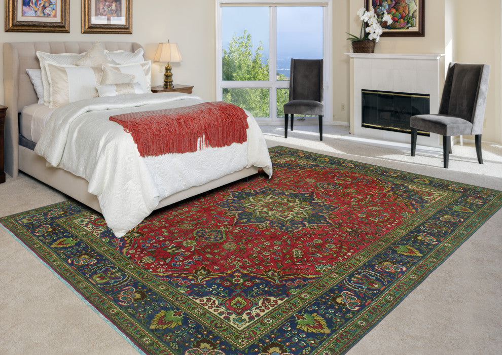 Fine Vintage Distressed Moshe Red/Navy Rug, 7'4 x 11'3