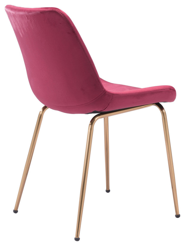 Dining Chair, Set of 2, Steel Metal, Fabric, Red, Gold, Bar Kitchen Pub Bistro