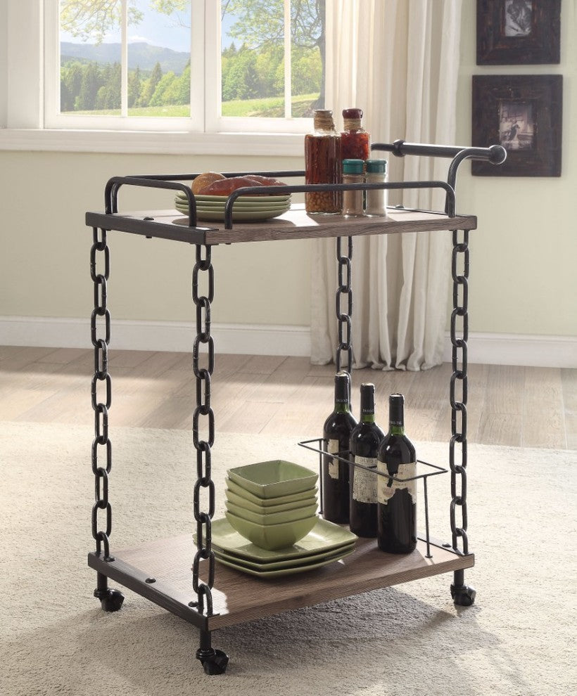 Retro Serving Cart, Rustic Oak and Antique Black