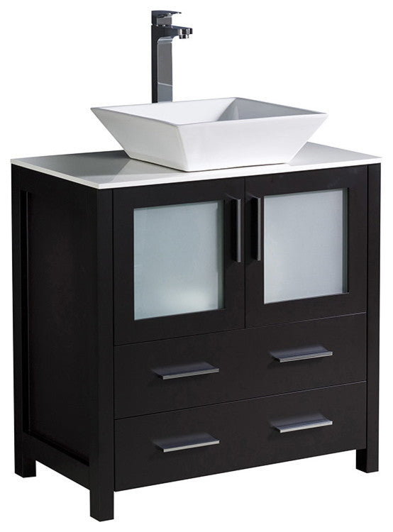 Torino 30" Bathroom Cabinet, Base: Espresso, With Top, Vessel Sink