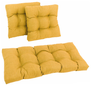 Square Spun Polyester Outdoor Tufted Settee Cushions, 3-Piece Set, Lemon