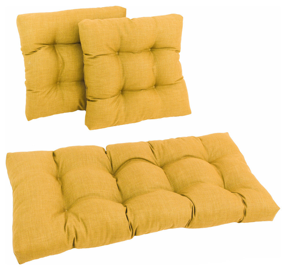 Square Spun Polyester Outdoor Tufted Settee Cushions, 3-Piece Set, Lemon