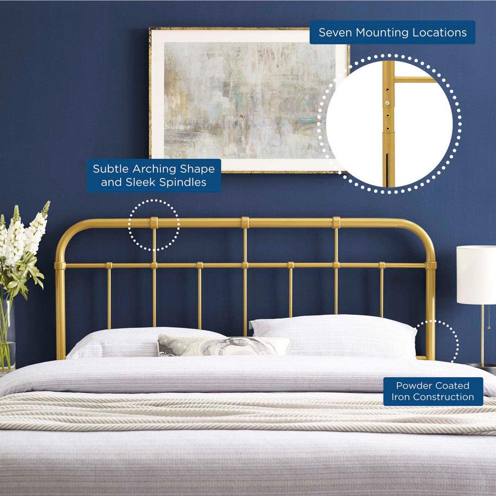 Headboard, Queen Size, Metal, Gold, Modern Farmhouse, Bedroom Master Suite