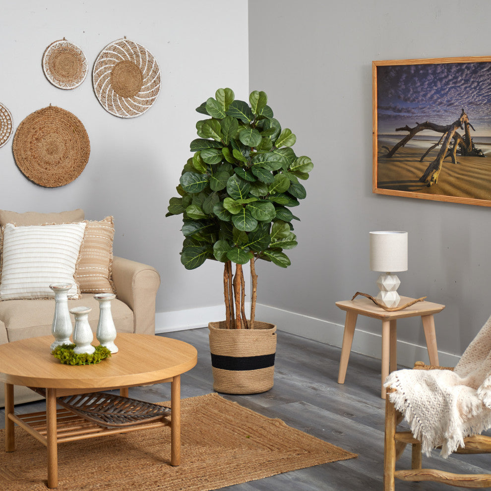 T2953 5 Fiddle Leaf Fig Artificial Tree in Handmade Natural Cotton Planter