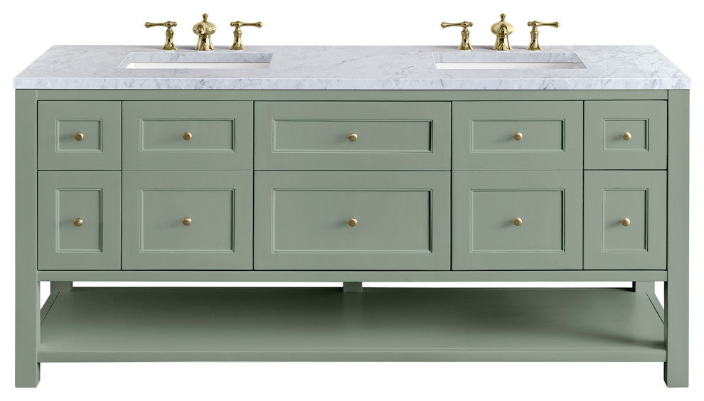 Breckenridge 72" Double Vanity, Smokey Celadon,  Carrara Marble Top
