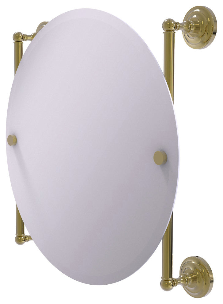 Que New Round Frameless Rail Mounted Mirror, Unlacquered Brass