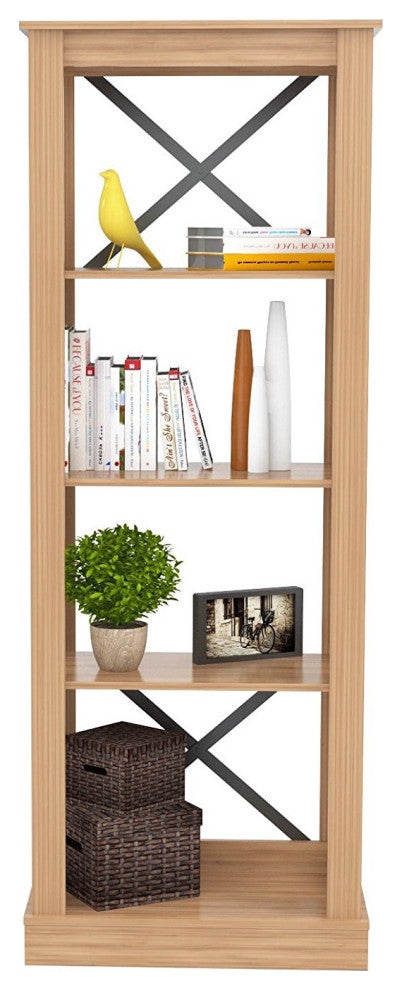 Brown Finish Wood Four Shelf Open Bookcase