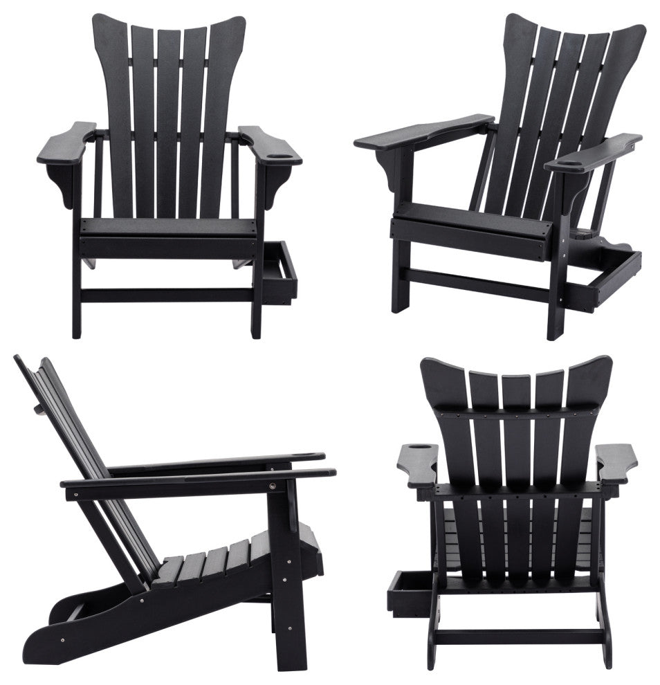 Modern Plastic Weather-Resistant Adirondack Chairs, Black