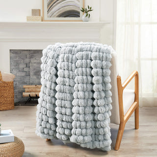 Spandex Striped Heavy Faux Fur Throw Blanket, Silver Grey