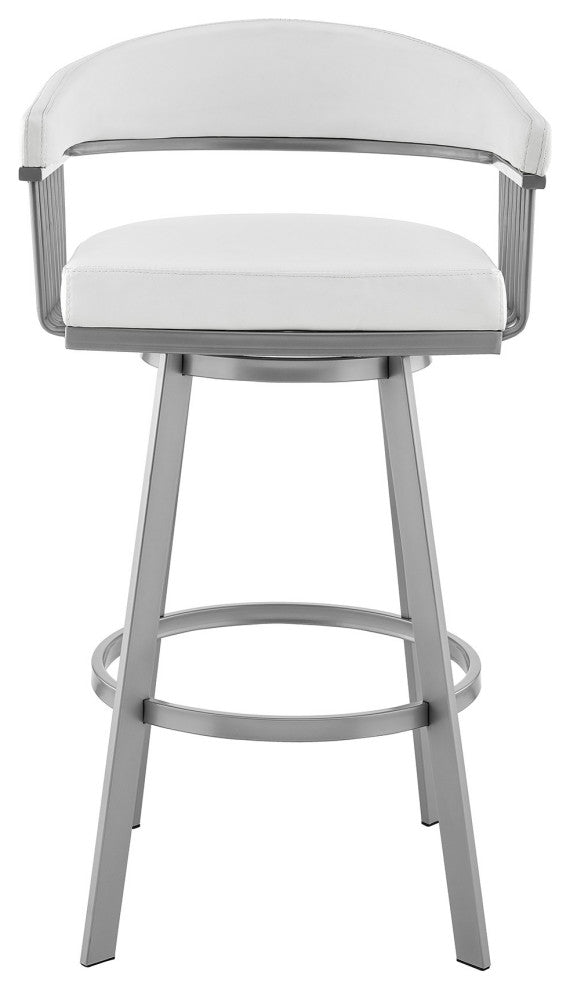 Benzara BM282634 25" Modern Counter Stool Chair Vegan Leather Swivel, White