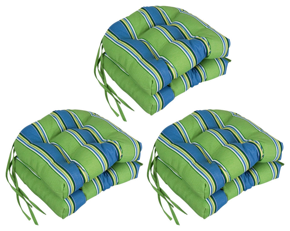 16" Outdoor U-Shaped Tufted Chair Cushions, Set of 6, Haliwell Caribbean