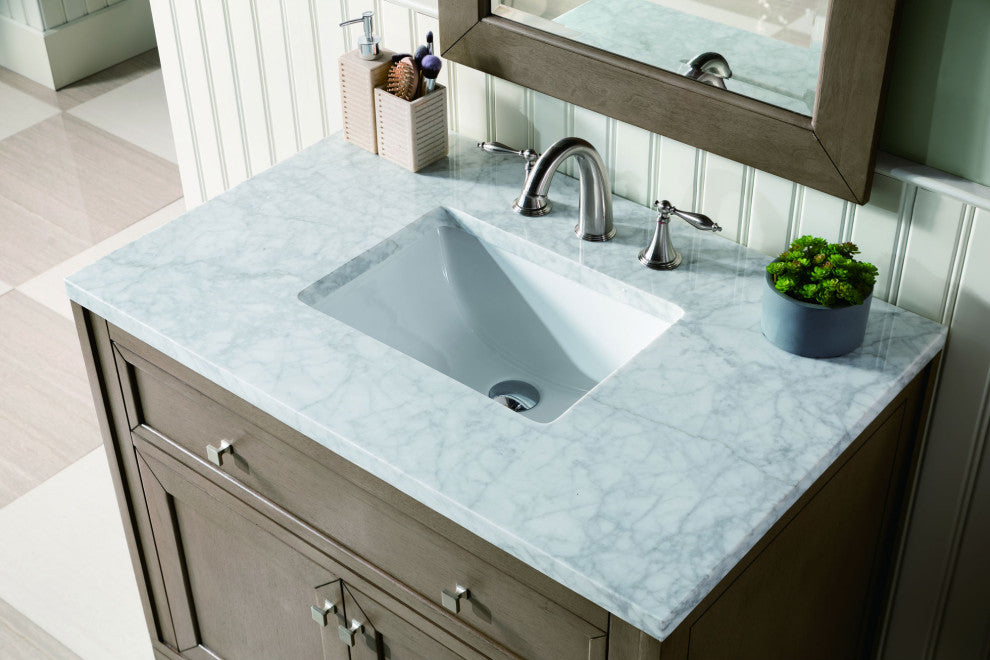 James Martin 305-V36-WWW-3CAR Chicago 36" Vanity with Carrara Marble Top
