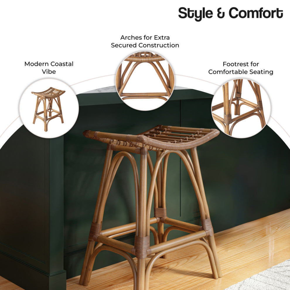 Imari Rattan Counter Stool, Canary Brown Black Washed