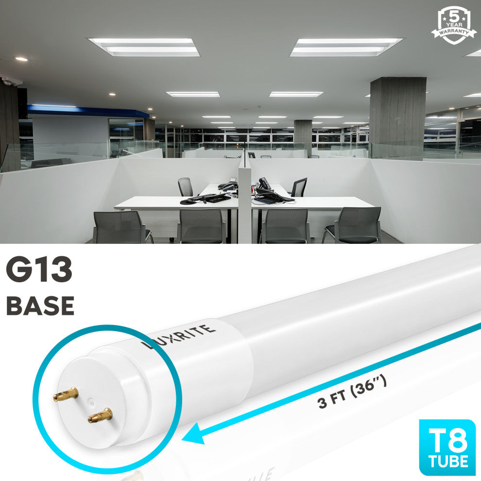 Luxrite 3'  T8 LED Tube Light 12W 3 Color Option 1560 Lumens 4 Pack