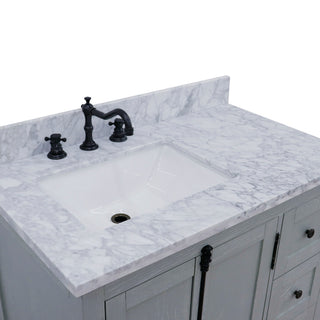 37" Vanity, Gray Ash With White Carrara Top, Left Doors/Left Rectangle Sink