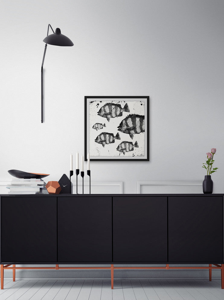 "Barred Fish" Framed Painting Print, 12"x12"
