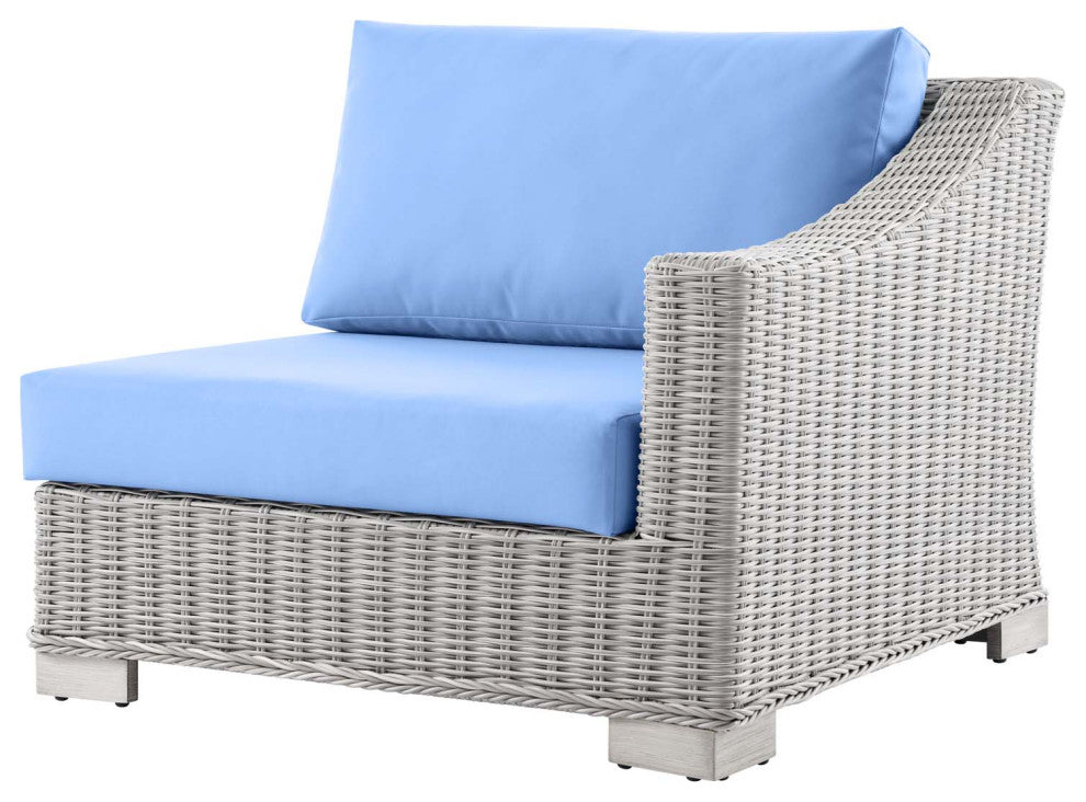 Lounge Sectional Sofa Chair Table Set, Rattan, Wicker, Gray Blue, Outdoor