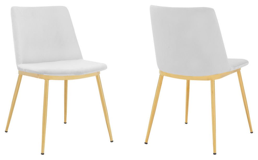 Messina White Velvet and Gold Metal Leg Dining Room Chairs, Set of 2