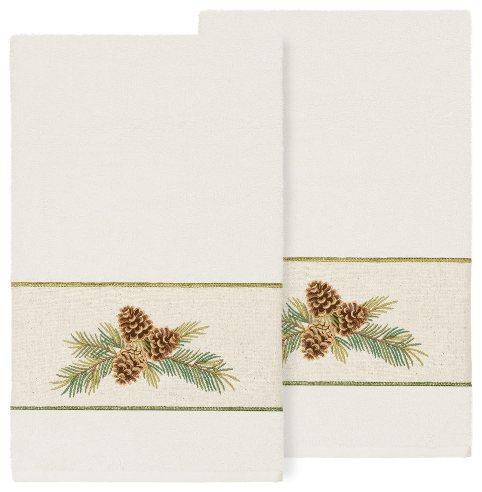 Linum Home Turkish Cotton Pierre 2-Piece Embellished Bath Towel Set, Cream