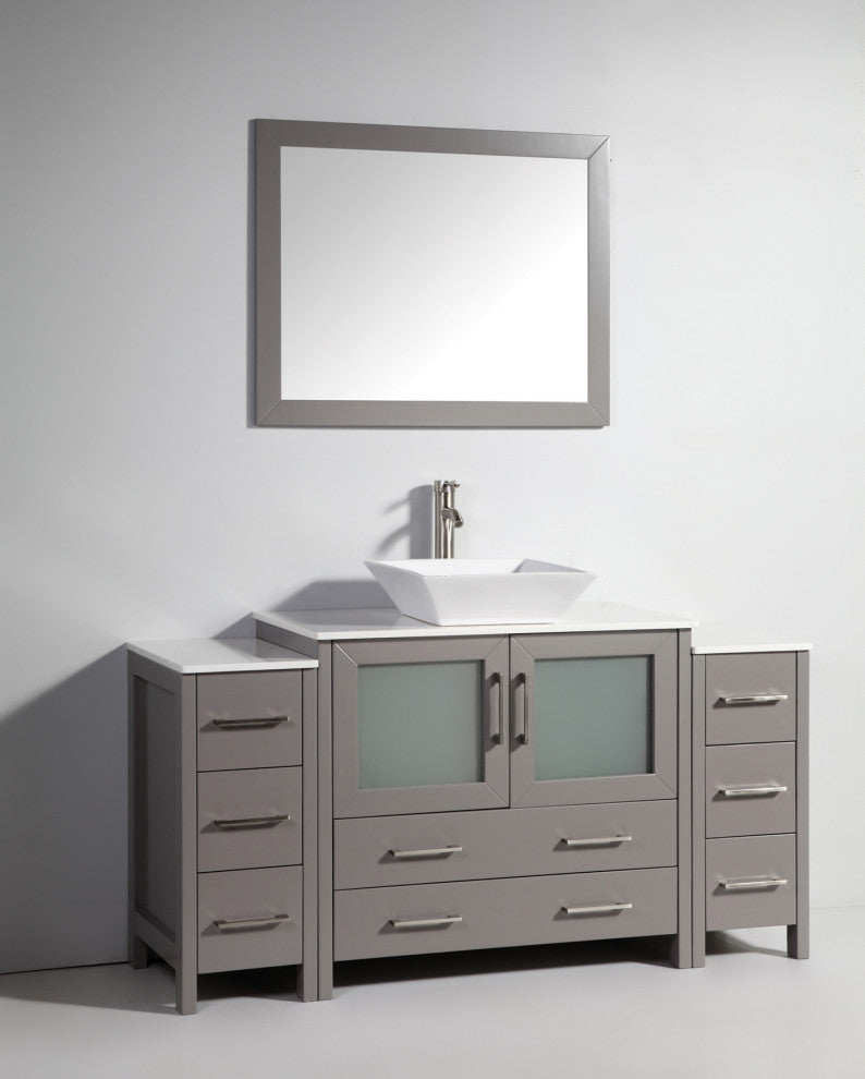 Vanity Art Vanity Set With Vessel Sink, Gray, 60", Led Sensor-Switch Mirror