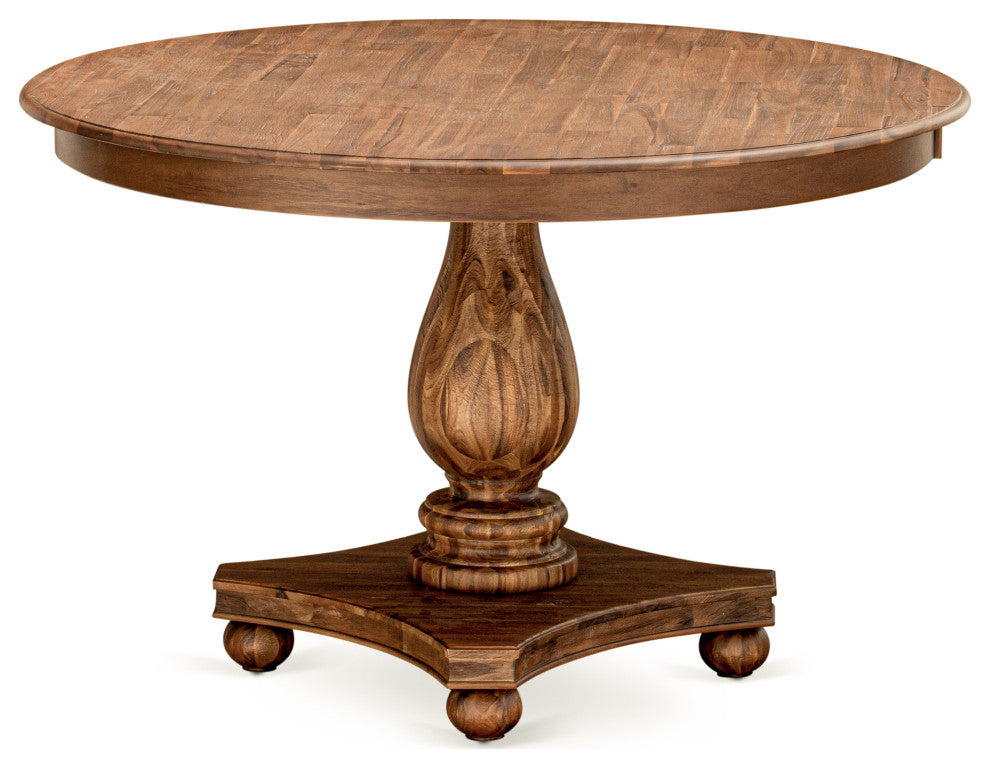 Round Dining Table, Rustic Rubberwood Table, Sandblasting Antique Walnut, 48"