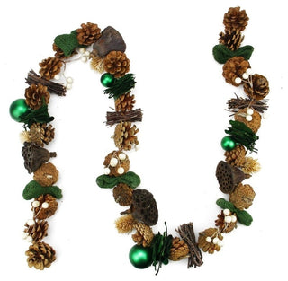 5' Green Burlap Pine Cone and Berry Artificial Christmas Garland, Unlit