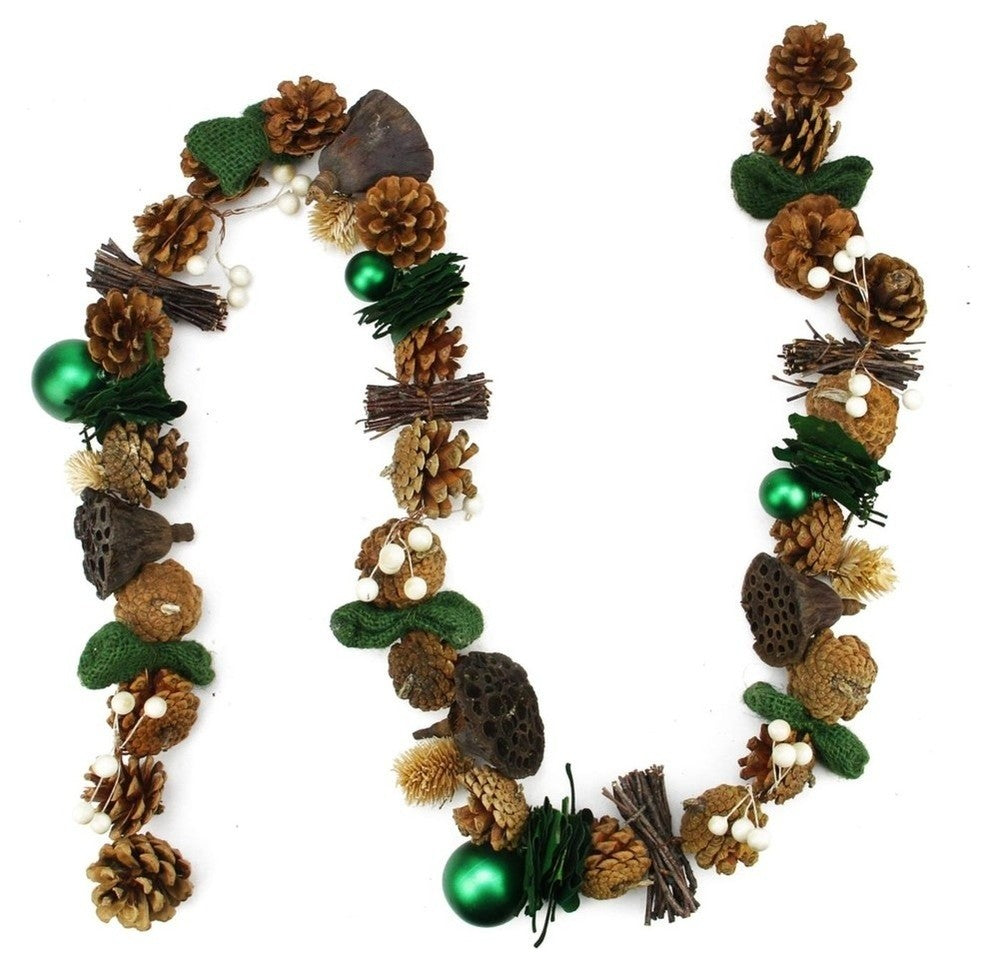 5' Green Burlap Pine Cone and Berry Artificial Christmas Garland, Unlit