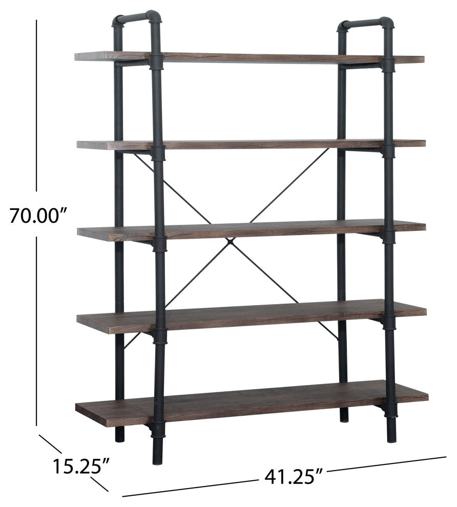 GDF Studio Clint Faux Wood Industrial Five Tier Shelf, Dark Brown/Texture Brown